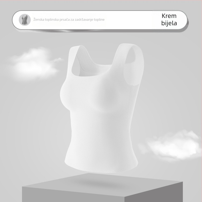 Ženski topli temeljni vest s integriranim košaricama, najlon, bez šavova, četvrtasti izrez