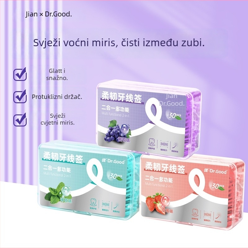 Zubni konac Jian – voćnog okusa, plastični materijal, jednokratna upotreba, 30–50 komada u pakiranju