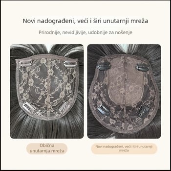 Ženska perika s dugom kovrčavom kosom i ravnom šiškom, mehanička izrada, materijal: domaća svila, model 502