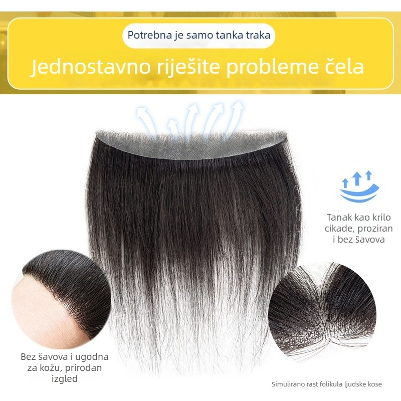 Hairpiece od pravih ljudskih vlasi, prav, duljina 15/25 cm, potpuno ručno tkano, može se bojiti ili permati