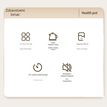 Stakleni zdravstveni čajnik 1L, 220V, 400–500W, Digitalni termostat, Mikroprocesorsko upravljanje