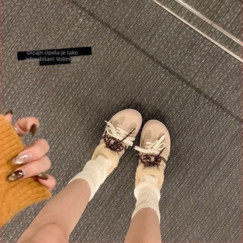 Ženske njemačke tenisice za trening, velur gornji dio, ulošak od ovčje vune, unutarnje povećanje visine, debeli potplat, ravna peta