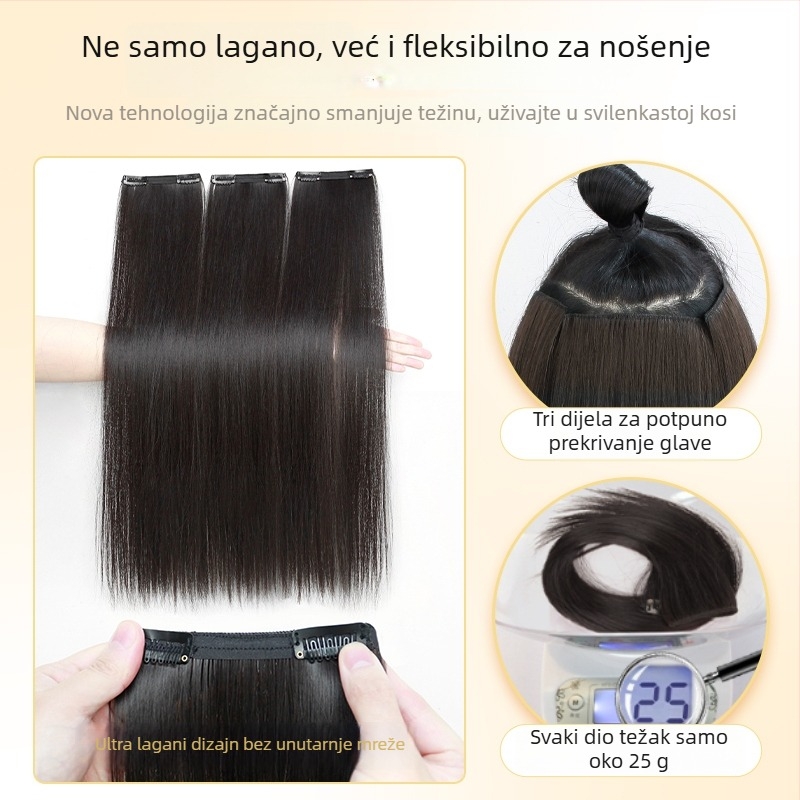 Ultra lagani trodjelni dodatak za kosu, povećanje volumena, bezšivna podloga od pravih vlasi, ravna kosa, visokootporna svila