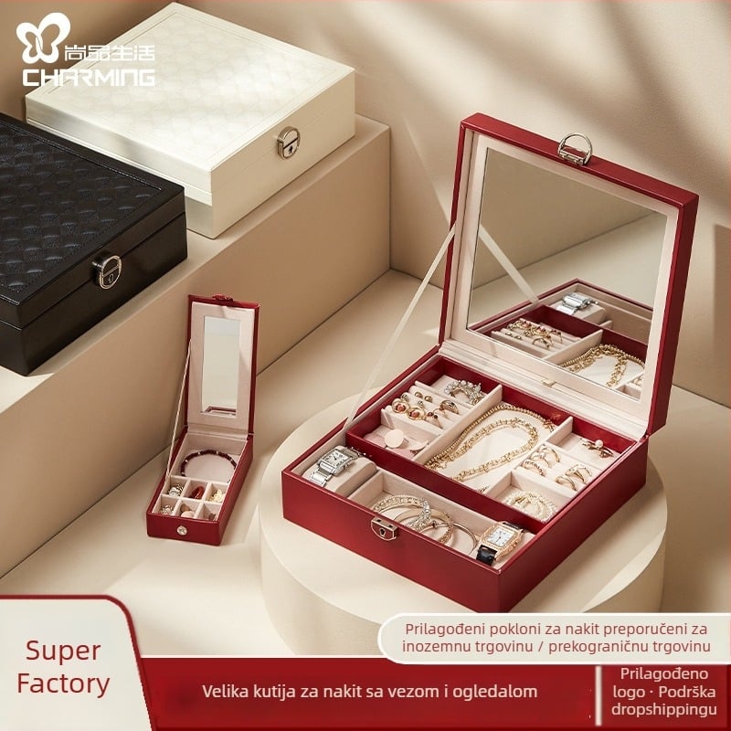 CASEGRACE Kasseg kožna kutija za nakit s izvezom – jednostavan stil, čvrsta konstrukcija, model sp01130