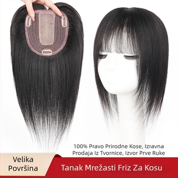 Patch za vrh peruke od pravih ljudskih vlasi, ravna, 20–30 cm, prozračna, može se obojiti, dodaje volumen za pokrivanje sijedih vlasi
