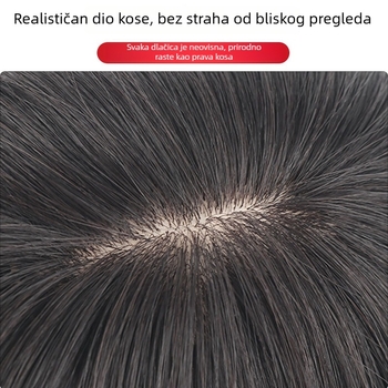 Patch za vrh peruke od pravih ljudskih vlasi, ravna, 20–30 cm, prozračna, može se obojiti, dodaje volumen za pokrivanje sijedih vlasi