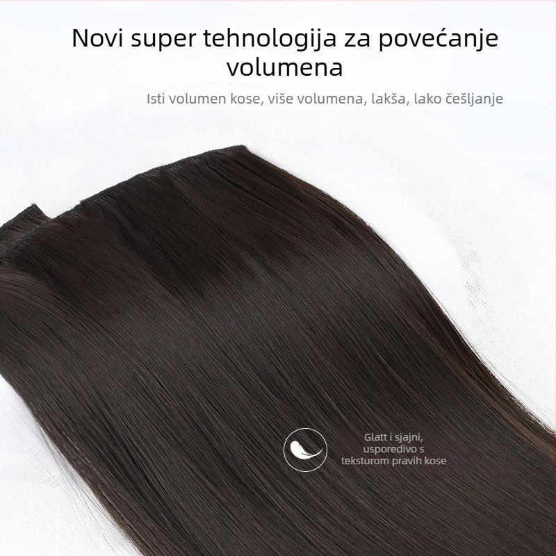 Dio peruke za žene: tri dijela ravna, bezšivna, realističan volumen kose; kosa od visoko temperatnog svilenog vlakna; mehanička obrada; nije moguće bojati ili permati