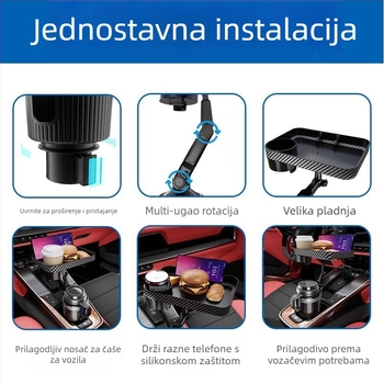 Auto držač čaša s proširenim skladištem, podesiv u više kutova, ABS, model AC-2345, minimalističkog stila, vodootporan
