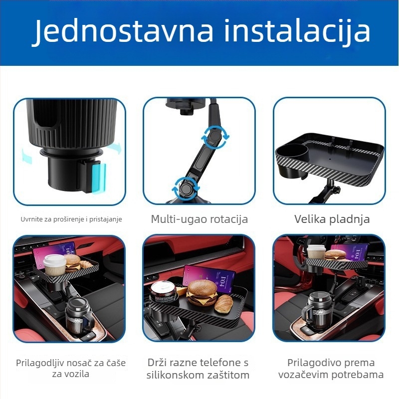 Auto držač čaša s proširenim skladištem, podesiv u više kutova, ABS, model AC-2345, minimalističkog stila, vodootporan