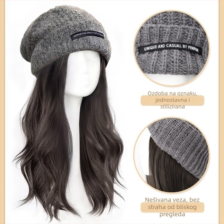 Set kapa i peruke za žene, duga kovrčava perika, materijal: žica visoke temperature, model MZ-20-59, korejski stil