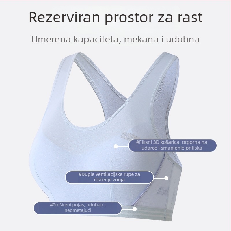 Dječji pamuk sportski grudnjak, košarica 3/4, tanak kalup, prozračan i udoban, čvrste dvostruke naramenice