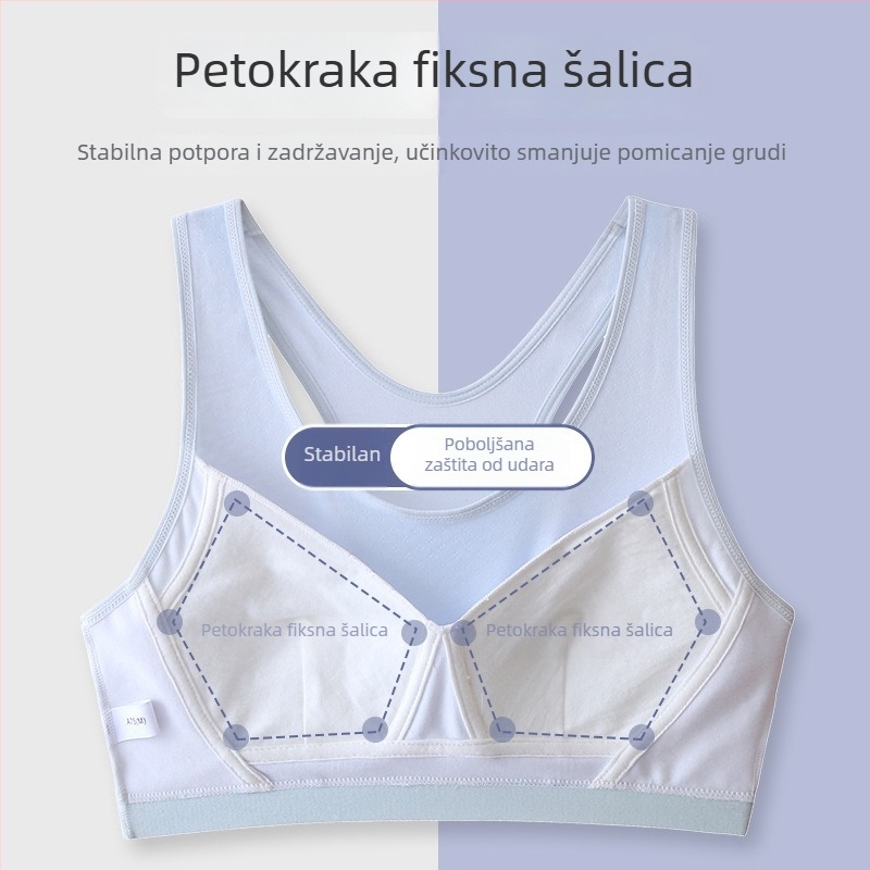 Dječji pamuk sportski grudnjak, košarica 3/4, tanak kalup, prozračan i udoban, čvrste dvostruke naramenice