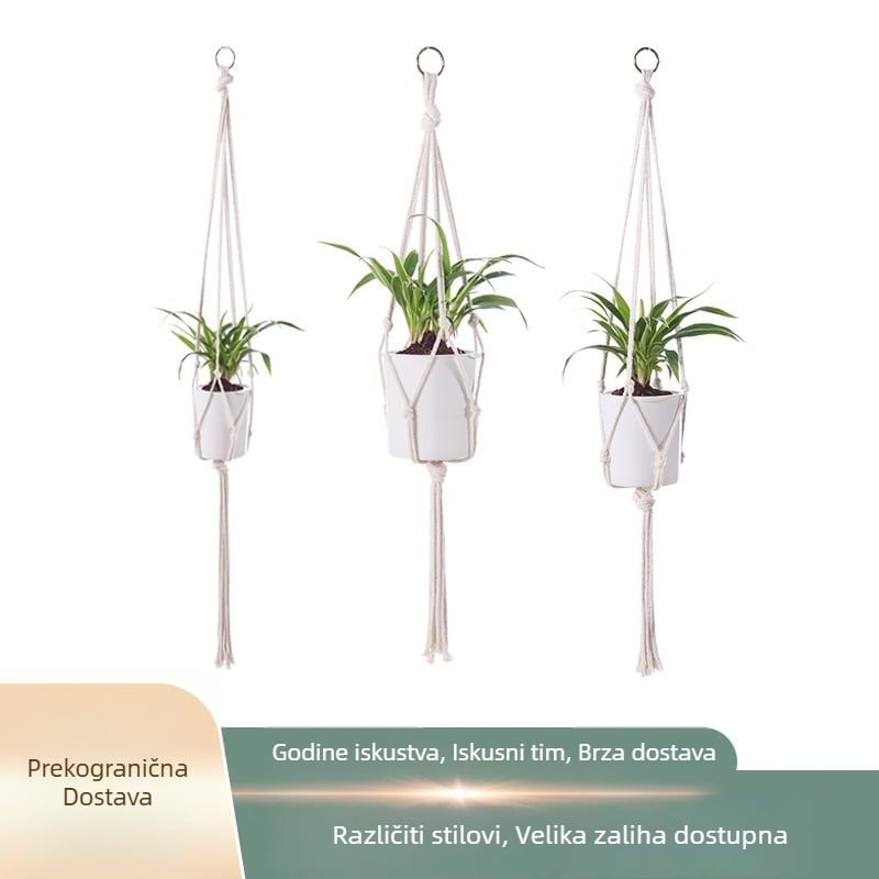 Viseći lonac za cvijeće od pamučnog užeta, ručna izrada, međunarodni izvoz — glavni tržišta: Europa, Sjeverna i Južna Amerika, Bliski istok