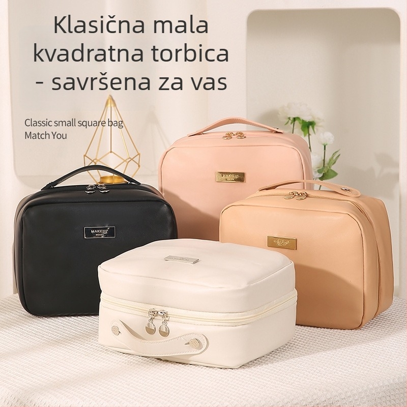 PU kozmetička torbica, velika kapaciteta, prijenosna, s podijeljenim pretincima, vodootporna