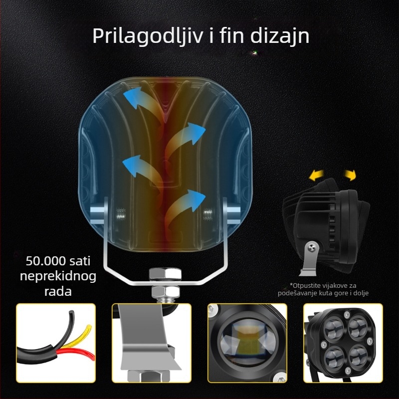 Motociklistički LED reflektor s dizajnom četverolistne djeteline – aluminijsko kućište, 12V, vodootporno, vijek trajanja 20000 h