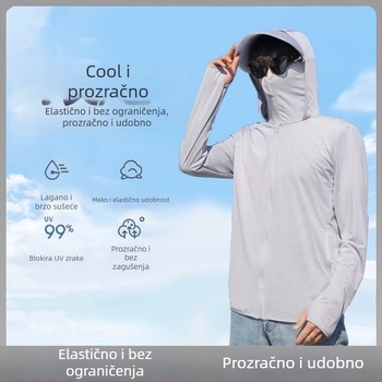 Muška ljetna prozračna jakna s UV zaštitom UPF 90, poliester, dugi kroj, kapuljača koja se može skinuti