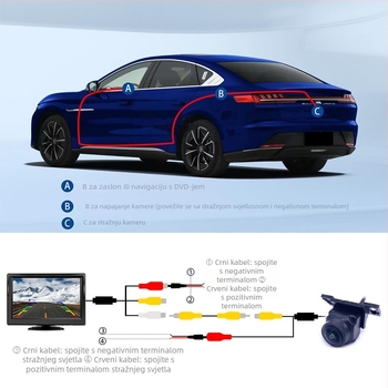 Kamera za stražnji pogled, montirana na vozilo JF-T14, 1000TVL, 12V, 180° kut gledanja, dvosmjerni video ulaz