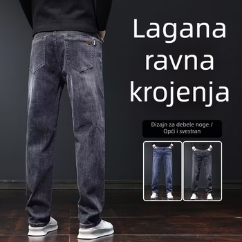 Muške traperice denim s ravnim krojem, fleece podstava, srednji pojas, zip zatvarač, dugačke