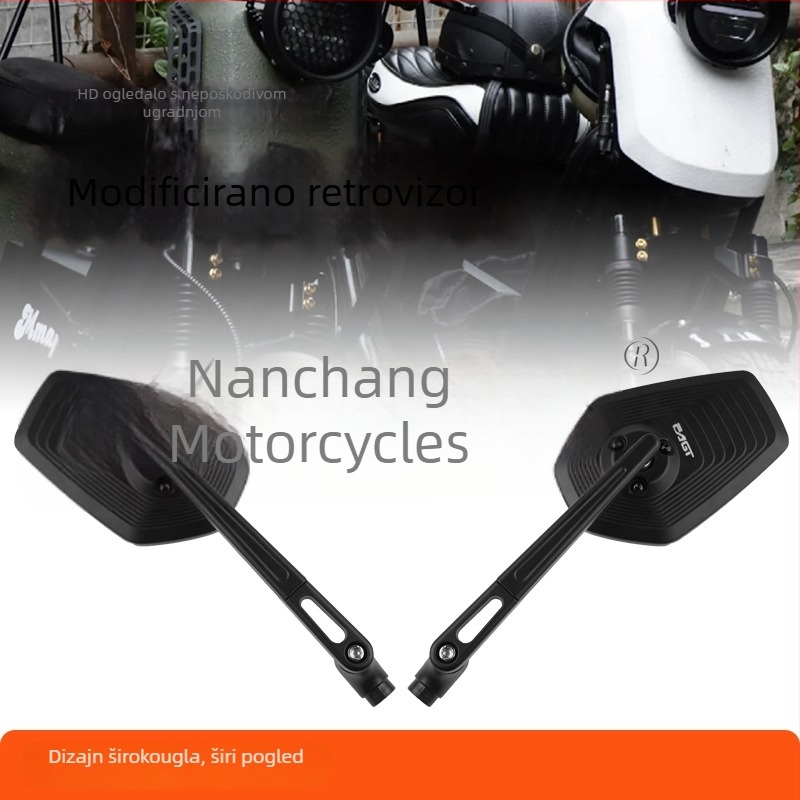 Zrcalo retrovizora za motocikl i električno vozilo, visoka definicija širokog kuta, model E519, aluminijska legura, kvadratno zrcalo, desni navoj