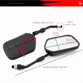 Retrovizor za motocikl WY125/HJ125, okruglo plastično kućište, montaža s pozitivnim zubima, Mojielong, 3C certifikat 2023001115000005