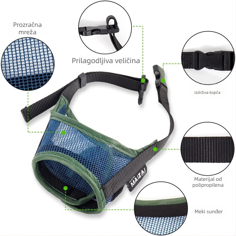 Pasja muzzla s prozračnom mrežom – sprječava ugrize, lajanje i nepotrebno jedenje (Šifra: MZ-2201; Materijal: Poliester; Podrijetlo: Drugo; Uvoz: Da; Značka: MAIZAI)
