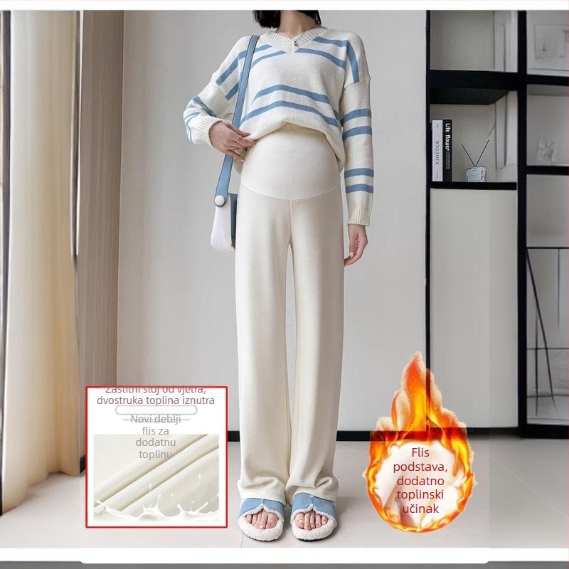 Pantalone za trudnice od chenille tkanine, udoban kroj, 3/4 duljina, kod proizvoda 657465794537