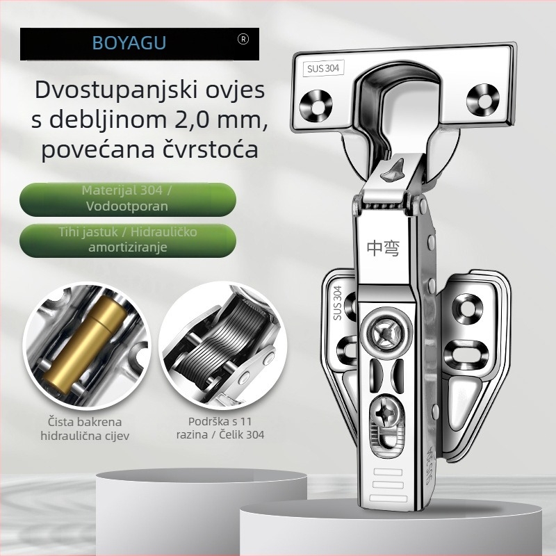 Hydraulična šarka za ormar s amortizerom, 304 nehrđajući čelik, model 304A, fino poliranje, moderan stil