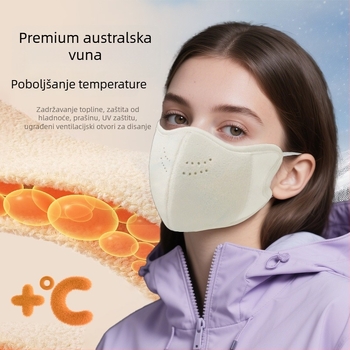 Unisex zimska topla maska od australske vune, satenski završetak, otporna na prašinu i vjetar