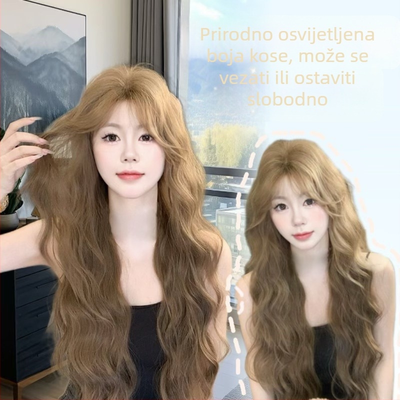 Duga kovrčava perika od visokotemperatne svile, korejski stil, srednji dio, mehanička izrada