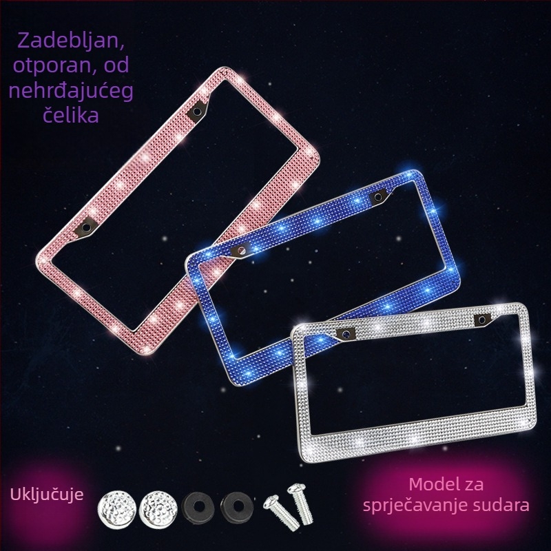 Model: Dijamantni okvir za registarsku pločicu; Materijal: nehrđajući čelik; Tip: rhinestones, akrilni kamenčići; Kompatibilan s američkim pločicama