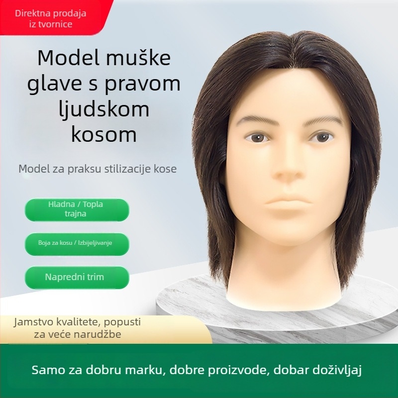 Maneken glava s pravim ljudskim kosama za muške frizure, model 12365, Jin-hee head model, kratka ravna kosa