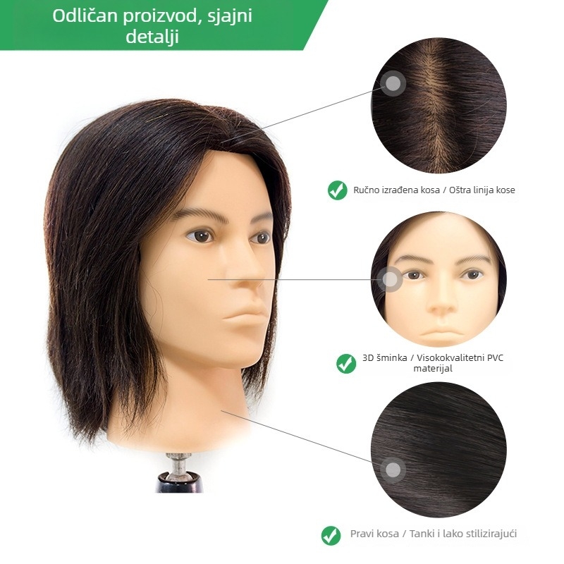 Maneken glava s pravim ljudskim kosama za muške frizure, model 12365, Jin-hee head model, kratka ravna kosa