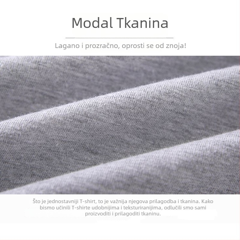 Modalna majica s okruglim izrezom, kratkim rukavima, uski kroj, normalna duljina 50–65 cm