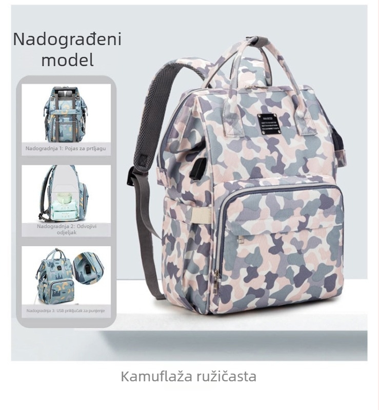 Torba za majke na putovanju – velik kapacitet, Oxford tkanina, USB priključak, suho/mokro odjeljak, cvjetni uzorak