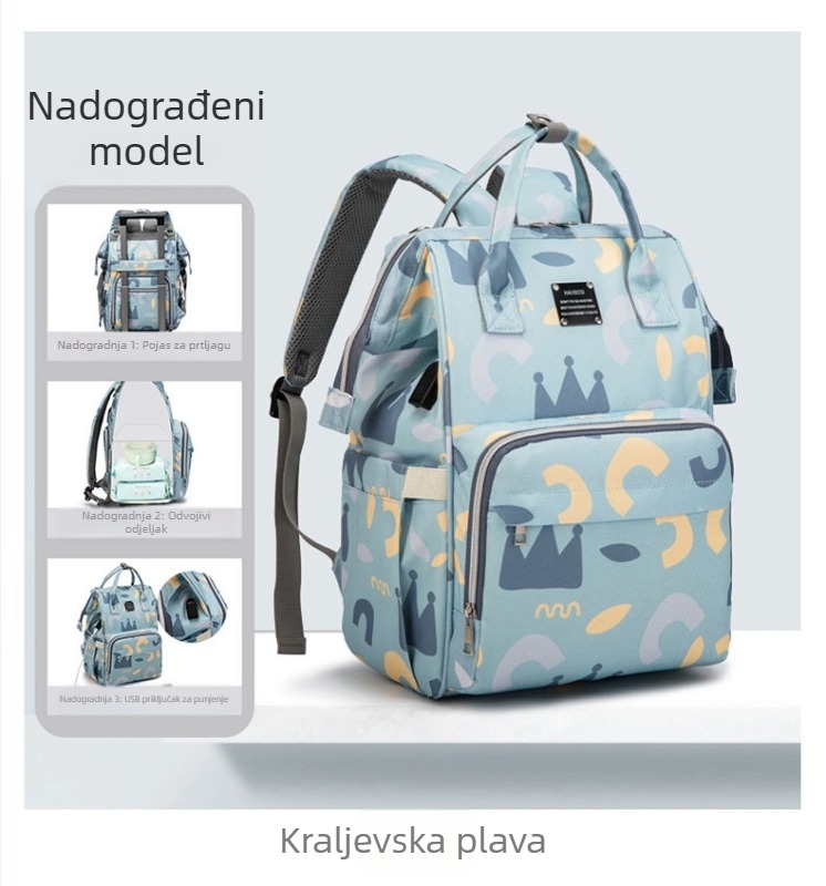 Torba za majke na putovanju – velik kapacitet, Oxford tkanina, USB priključak, suho/mokro odjeljak, cvjetni uzorak