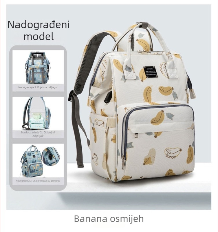 Torba za majke na putovanju – velik kapacitet, Oxford tkanina, USB priključak, suho/mokro odjeljak, cvjetni uzorak