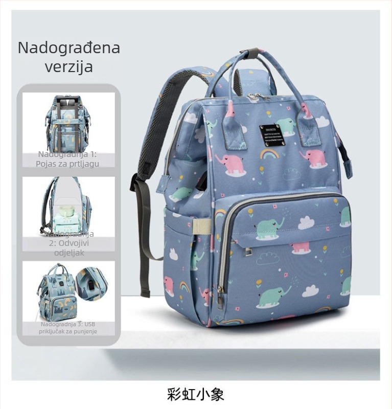 Torba za majke na putovanju – velik kapacitet, Oxford tkanina, USB priključak, suho/mokro odjeljak, cvjetni uzorak