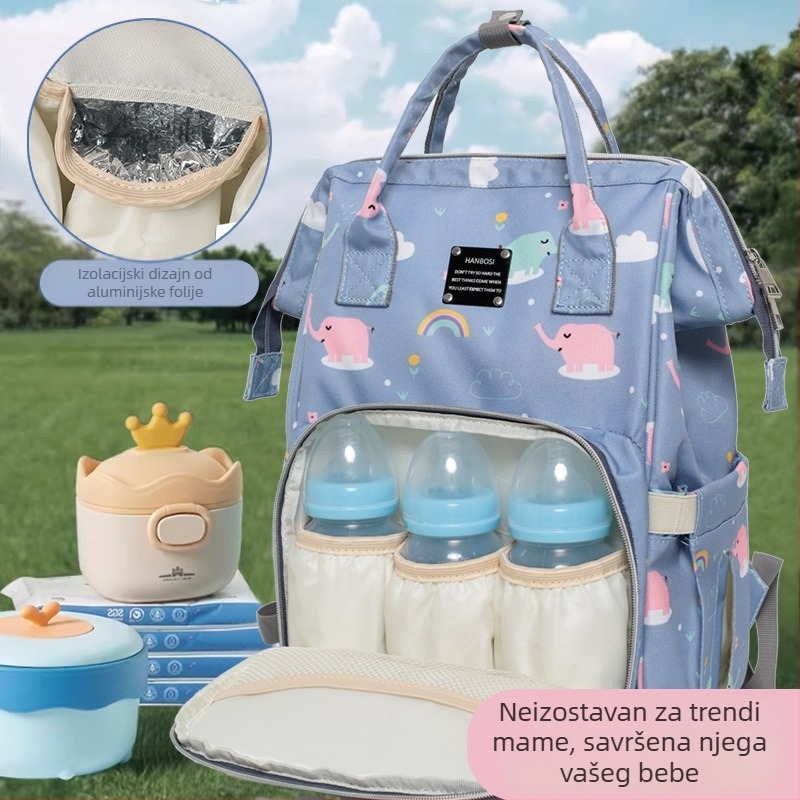 Torba za majke na putovanju – velik kapacitet, Oxford tkanina, USB priključak, suho/mokro odjeljak, cvjetni uzorak