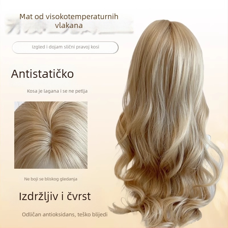 Duga kovrčava perika za žene s bočnom šiškom, vlakna otporna na temperaturu, mehanička izrada, model 0041