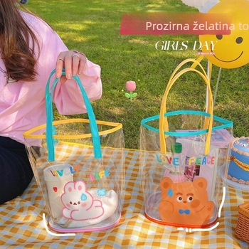 Prozirna PVC jelly torba cilindričnog oblika, vodootporna, unutarnji džep za telefon i ID, dvostruke naramenice