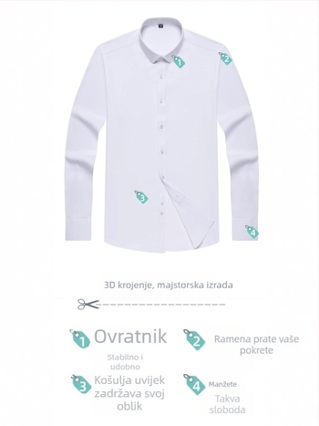 Muška košulja s dugim rukavima, slim-fit, bez nabora, prozračna mješavina poliestera 92,6%