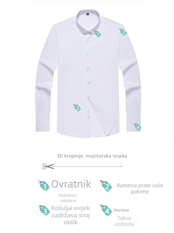 Muška košulja s dugim rukavima, slim-fit, bez nabora, prozračna mješavina poliestera 92,6%