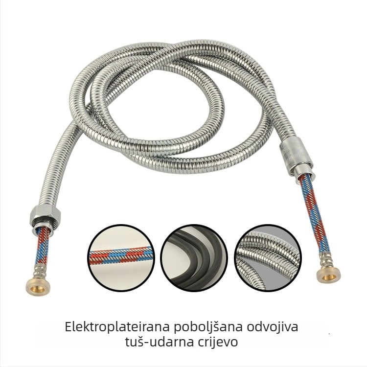 Sprchovska crijevo od 304 nehrđajućeg čelika, elektroplatirano, otporno na eksploziju; montaža navojem; model: Electroplating encryption drawing tube; nominalni tlak: 0.6; radna temperatura: 0–90°C