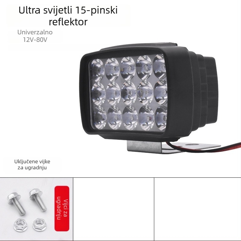 LED spot svjetlo prednje svjetlo za električni skuter i motocikl, 12-84V, 15 LED, 15W, plastično kućište