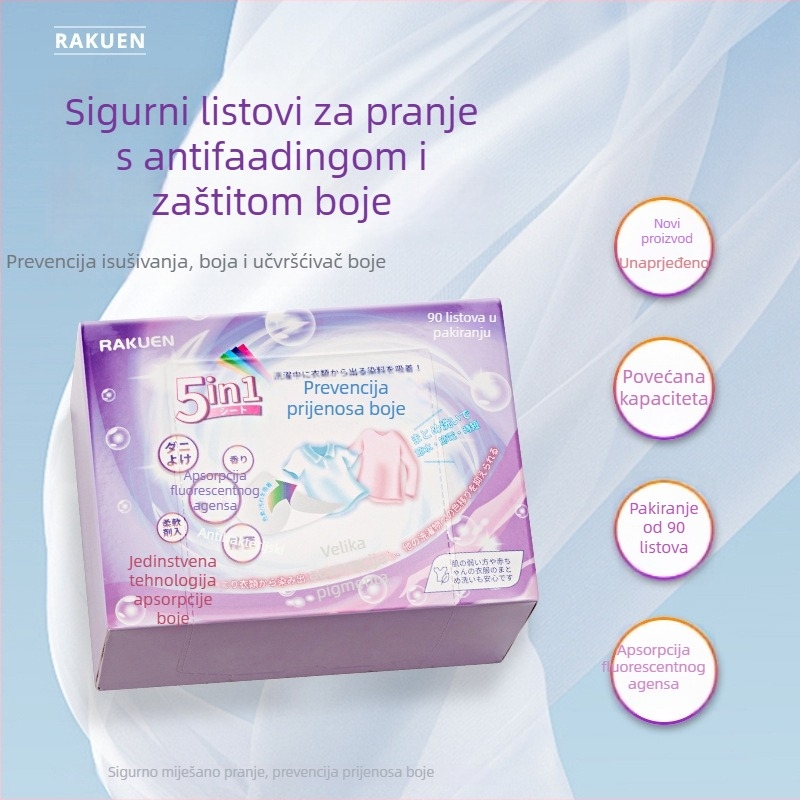 Japanski stil listova za apsorpciju boje za pranje - 5 u 1, protiv mrlja, protiv prijenosa boje, dugotrajni miris (90 listova)