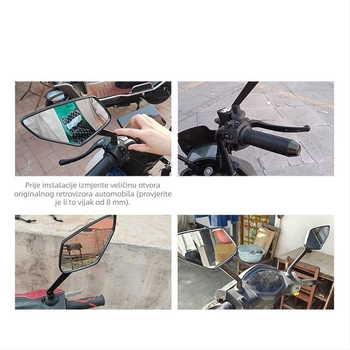 Univerzalni retrovizor za električno bicikl, električni skeuter i motocikl — okrugla površina ogledala, pričvršćivanje na desnu nit, off-road upotreba