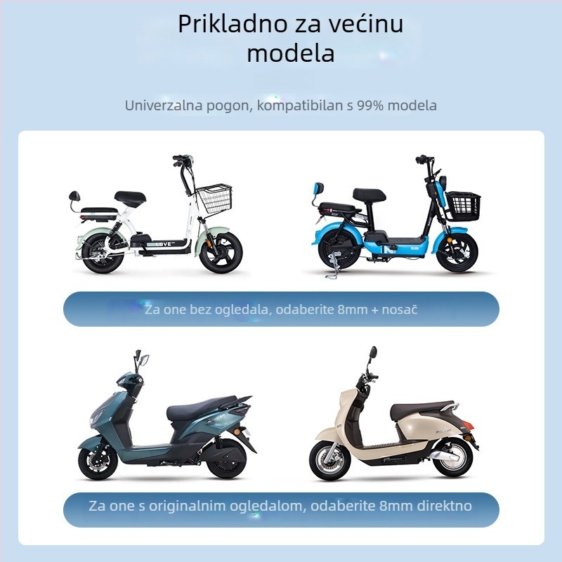 Univerzalni retrovizor za električno bicikl, električni skeuter i motocikl — okrugla površina ogledala, pričvršćivanje na desnu nit, off-road upotreba