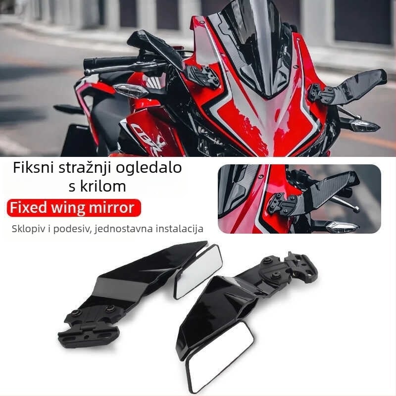 Motociklističko retrovizor s fiksnim krilom | Materijal: plast + aluminijska legura | Oblik prozora: kvadratni | Instalacija: ortodontska | Kompatibilni modeli: Honda CBR650R/500R/400R Kaiyue 321RR