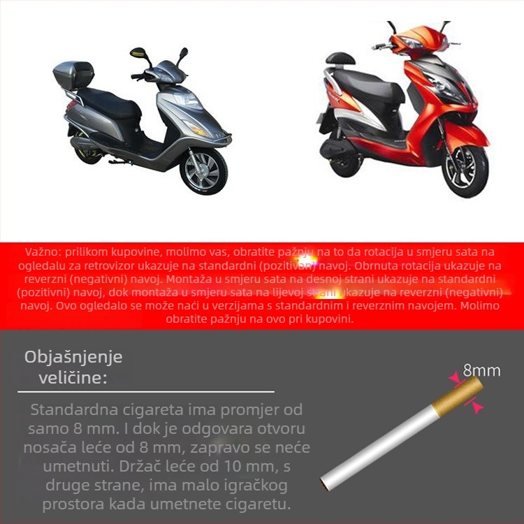 Retrovizor za skuter - Mojielong, staklo, plast + željezo, model WH100T-A-H, plastični poklopac