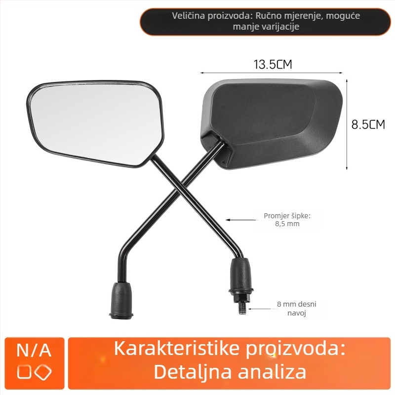 Retrovizor za električni motor – HD širokokutni konveksni, materijal: plast + staklo, Mojielong, Šifra proizvoda 2505310004